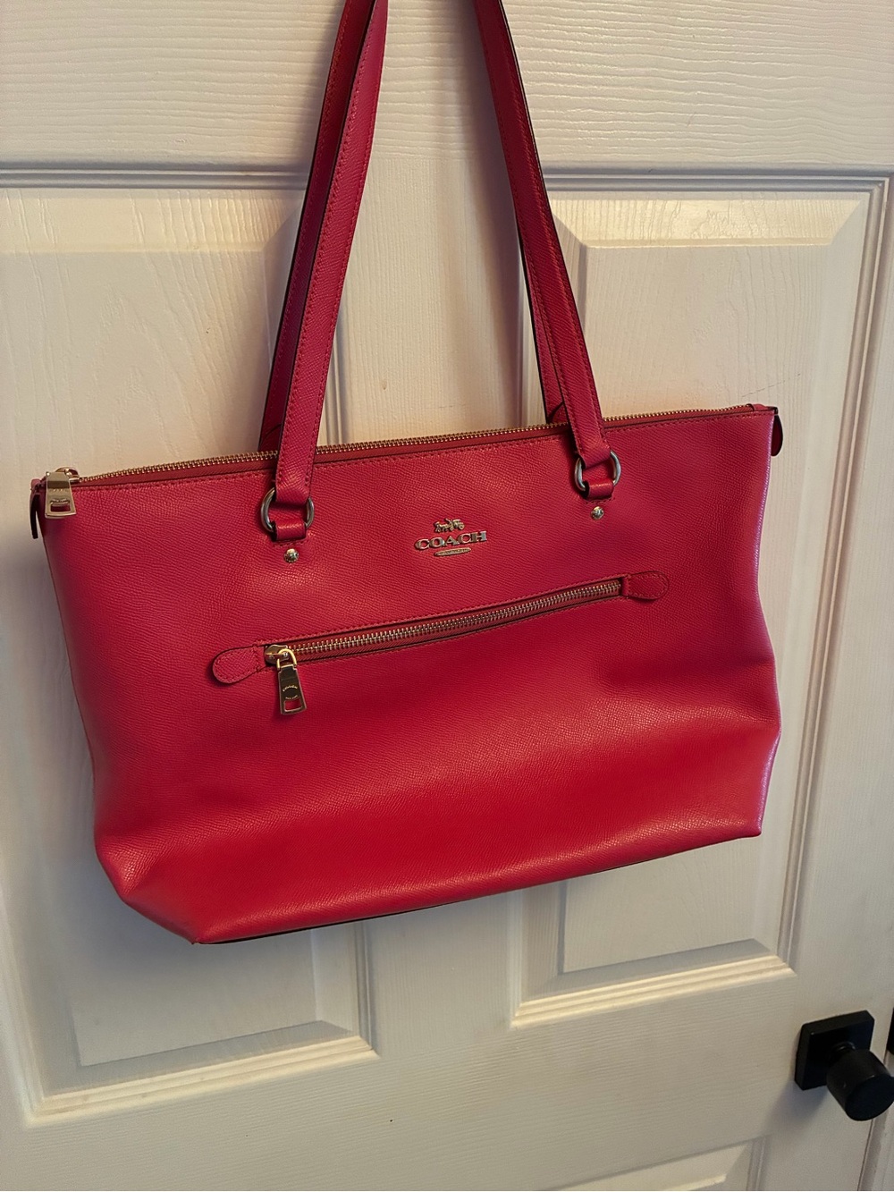 Coach Hot Pink Leather Tote with Gold Hardware